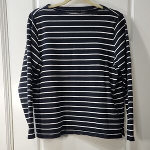 Uniqlo Women's Black and White Striped Boatneck Top Large